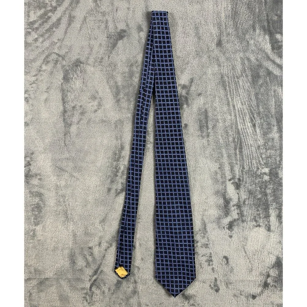 Christian Dior Men's Necktie Blue Black Textured Geometric All Polyester - Picture 2 of 3